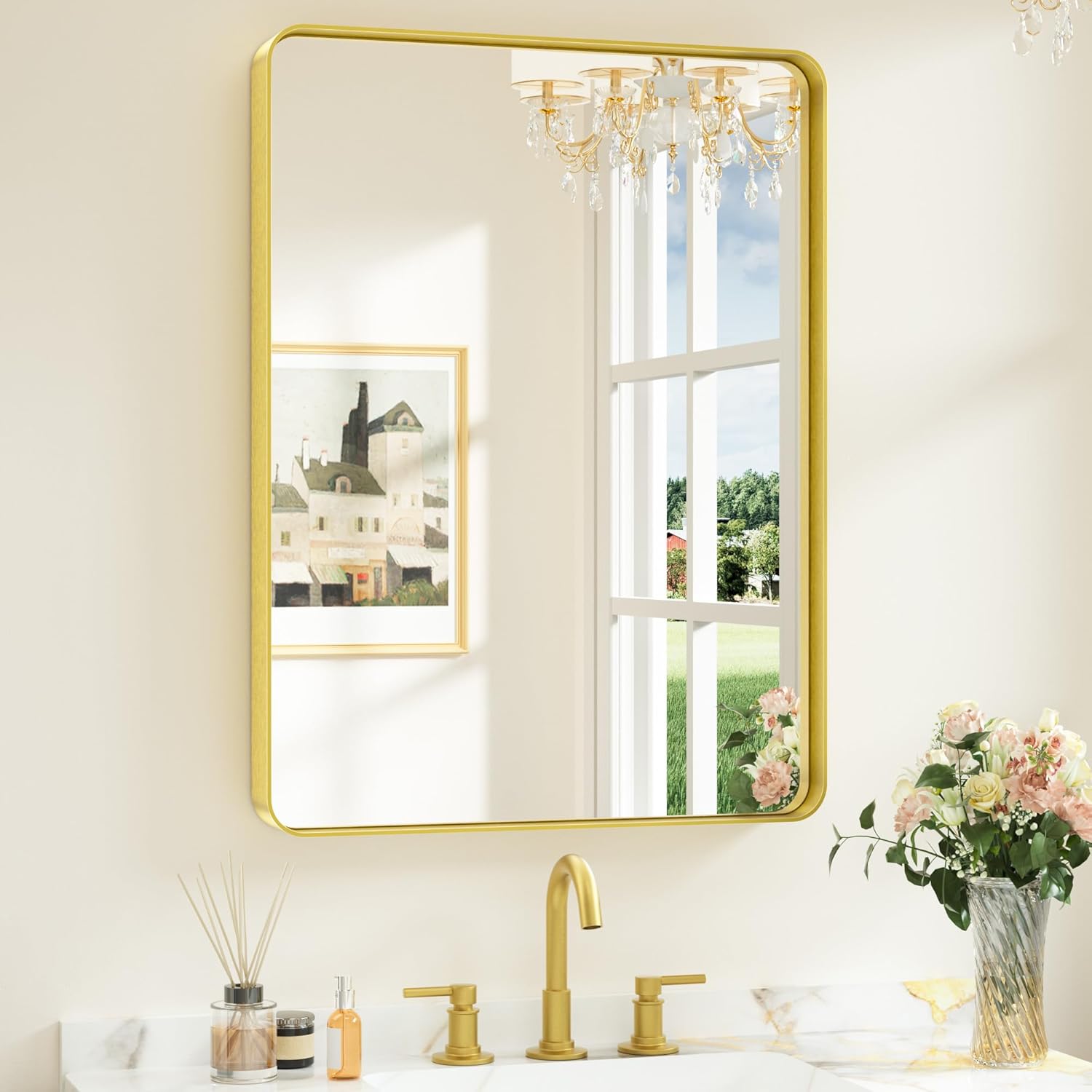 Keonjinn Gold Bathroom Mirrors for Vanity, 24 x 32 Inch