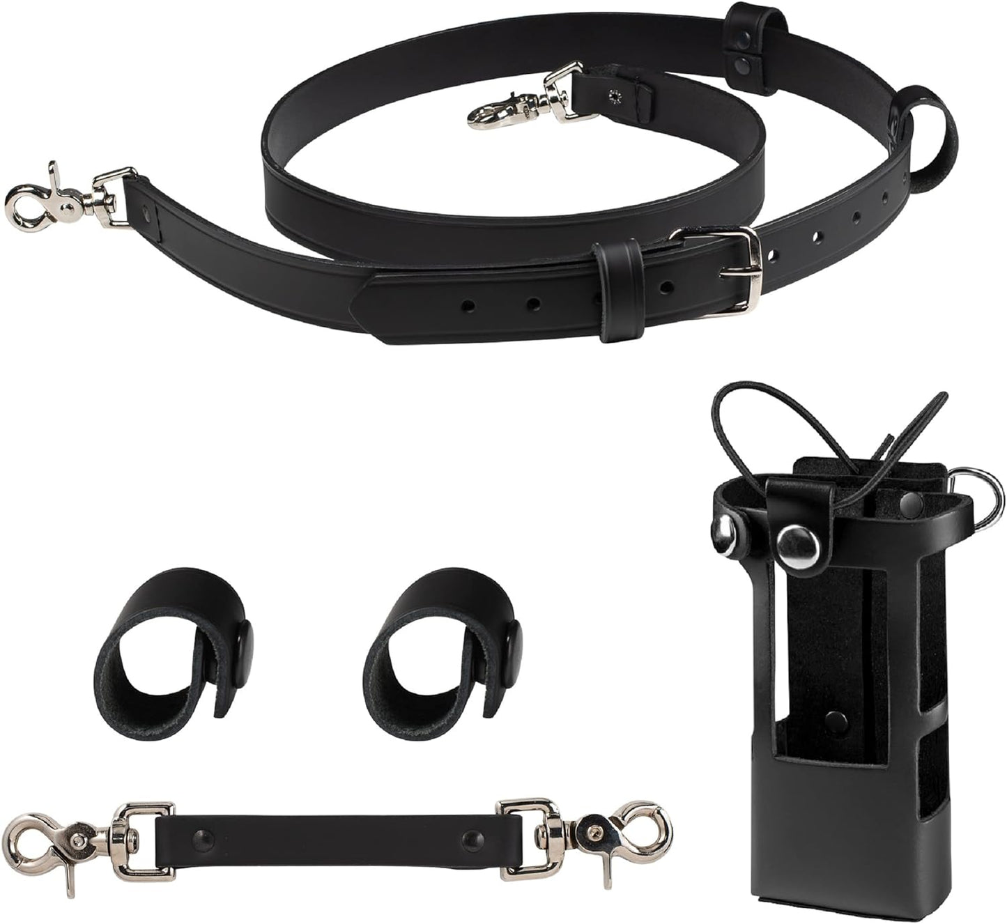 Perfect Fit Firefighter Radio Strap and Holder Leather Bundle Set