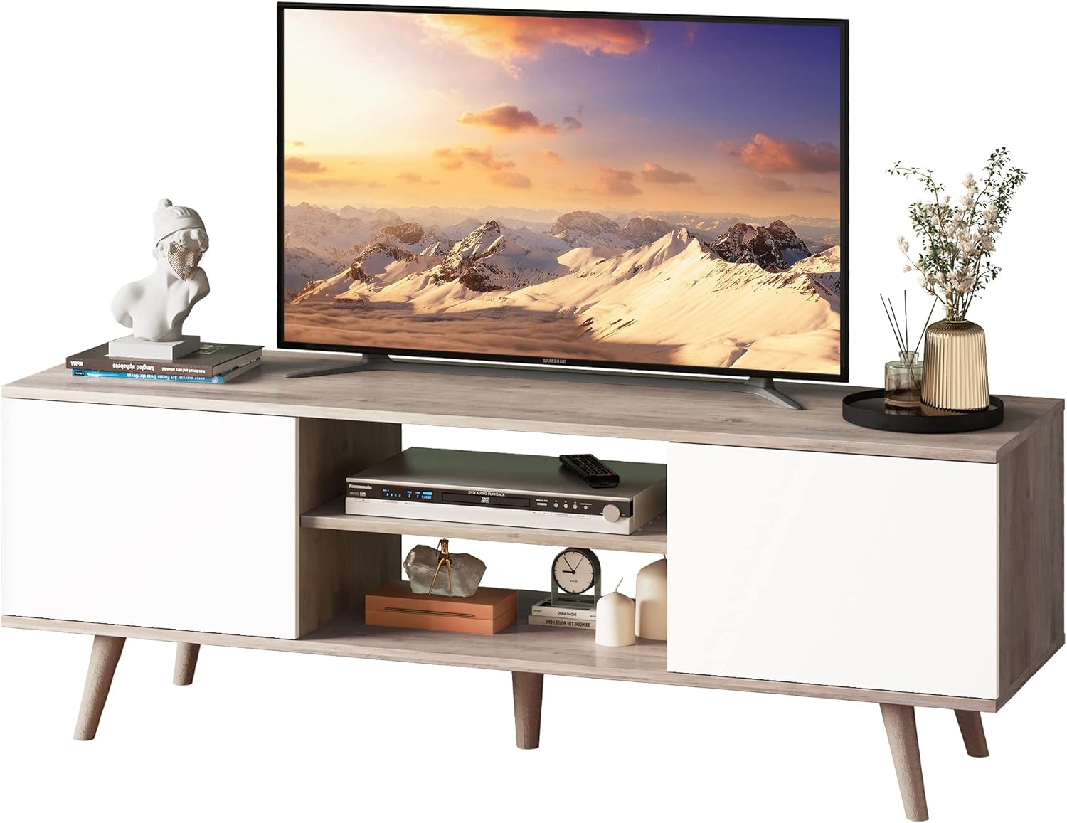 WLIVE TV Stand for 55 60 inch TV, Modern Boho Entertainment Center