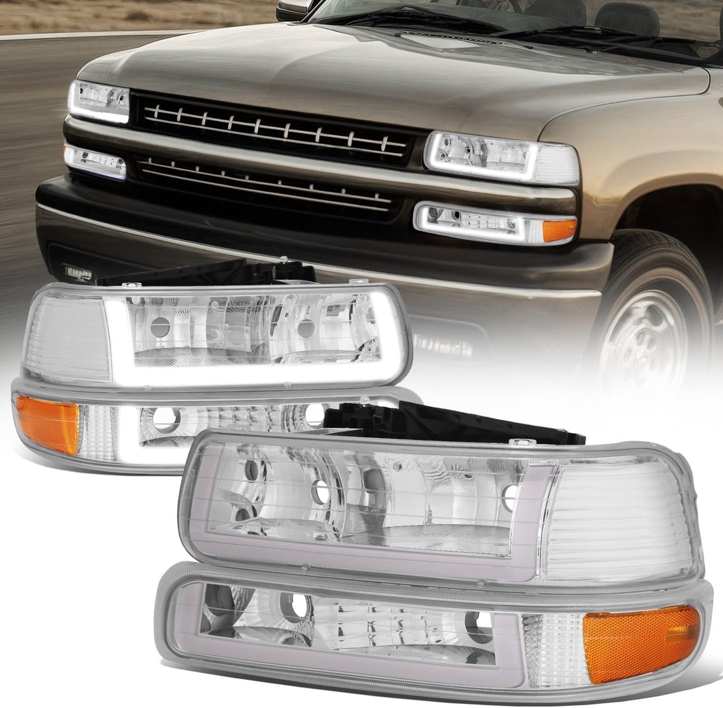 LED DRL Headlights Assembly for 1999-2006 Chevy Silverado