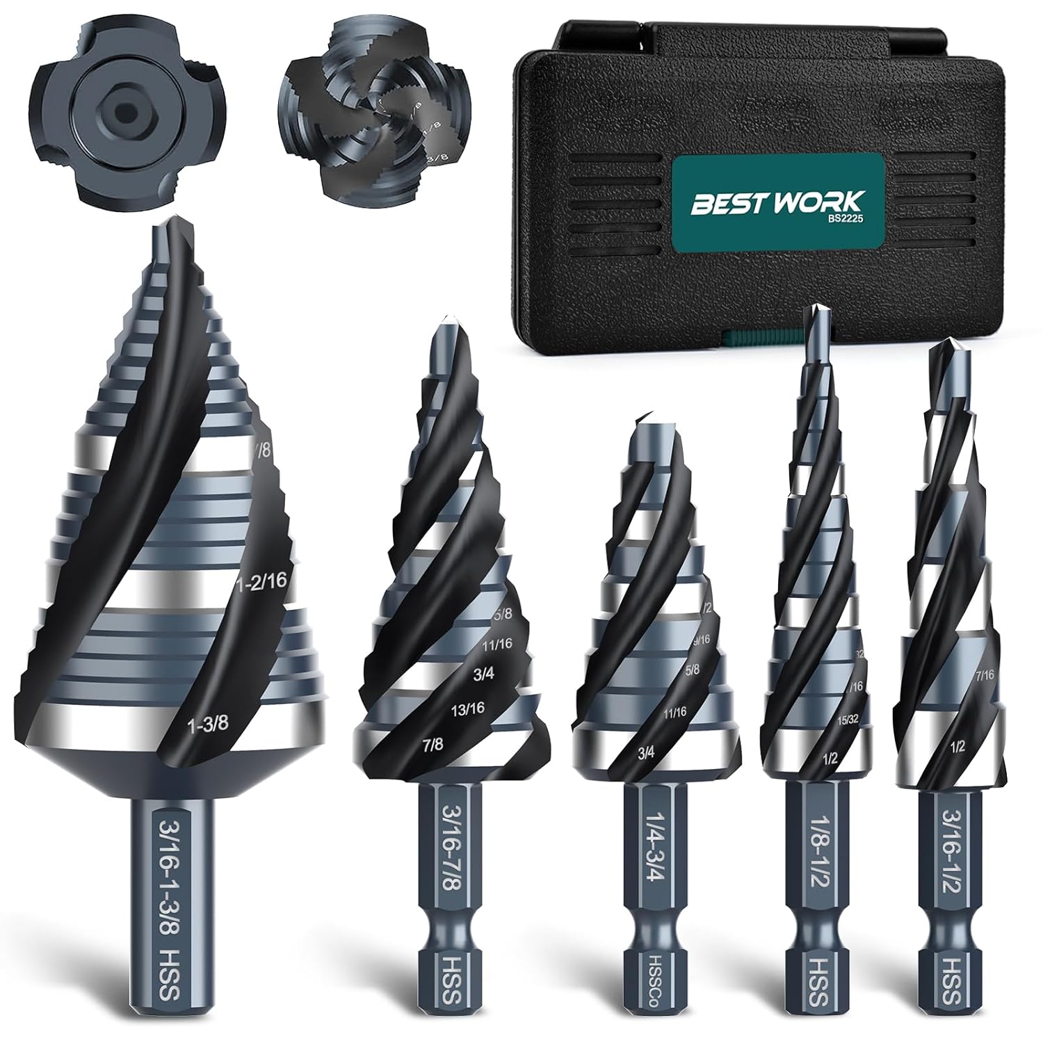 Four Spiral Flute Step Drill Bit Set for Precision Drilling