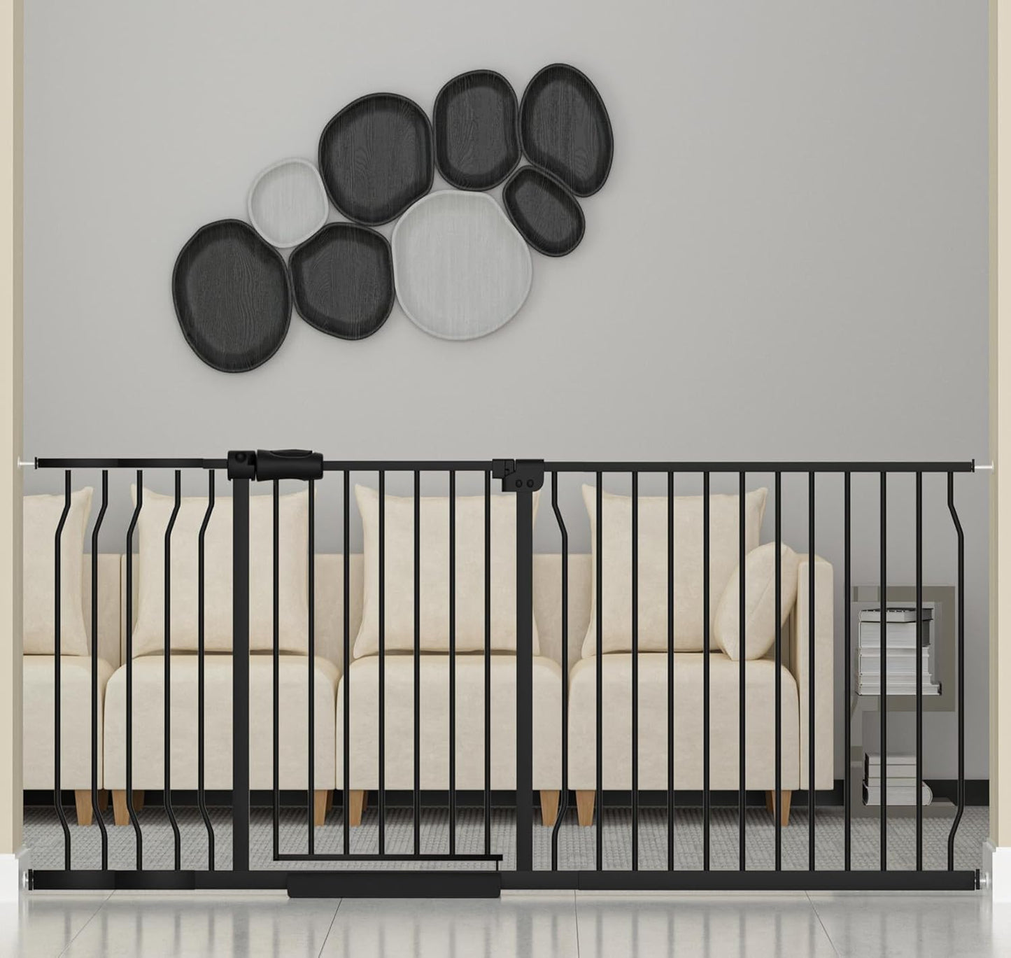 Extra Wide Baby Gate for Stairs and Doorways - Black Metal