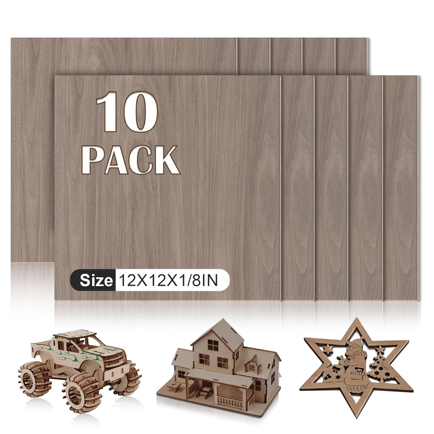 10 Pack Walnut Plywood Sheets for Laser Cutting and Crafts