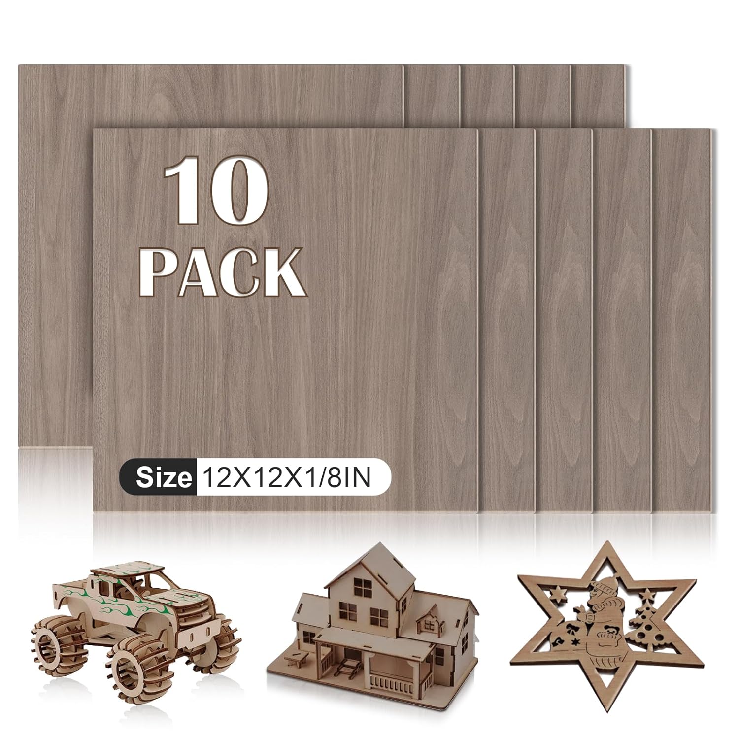 10 Pack Walnut Plywood Sheets for Laser Cutting and Crafts