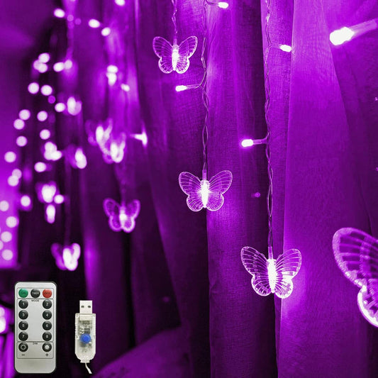 20FT Purple Butterfly Fairy Lights - Remote Controlled