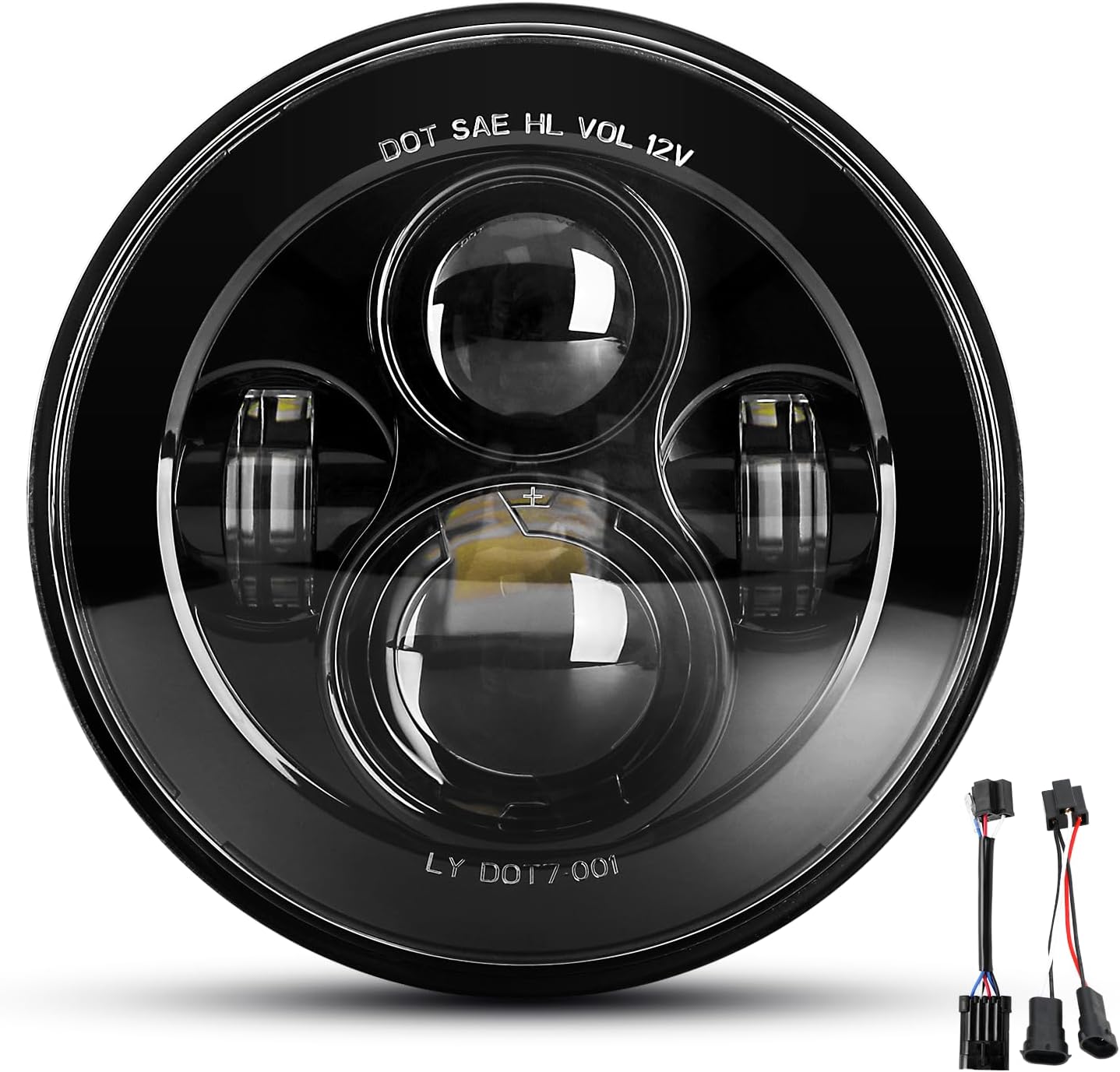 7Inch Black LED Headlight for Harley Davidson and Yamaha Bikes