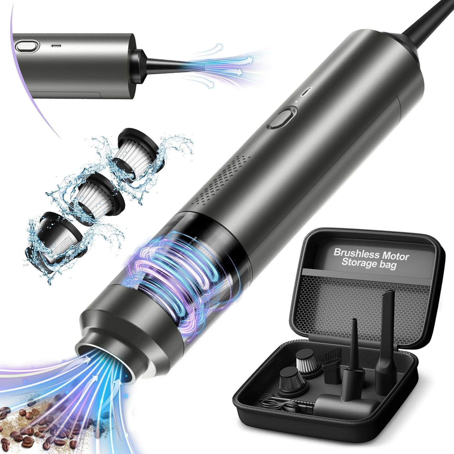 WOTOU Cordless Car Vacuum: 18000Pa Powerful Suction, Low Noise, Lightweight