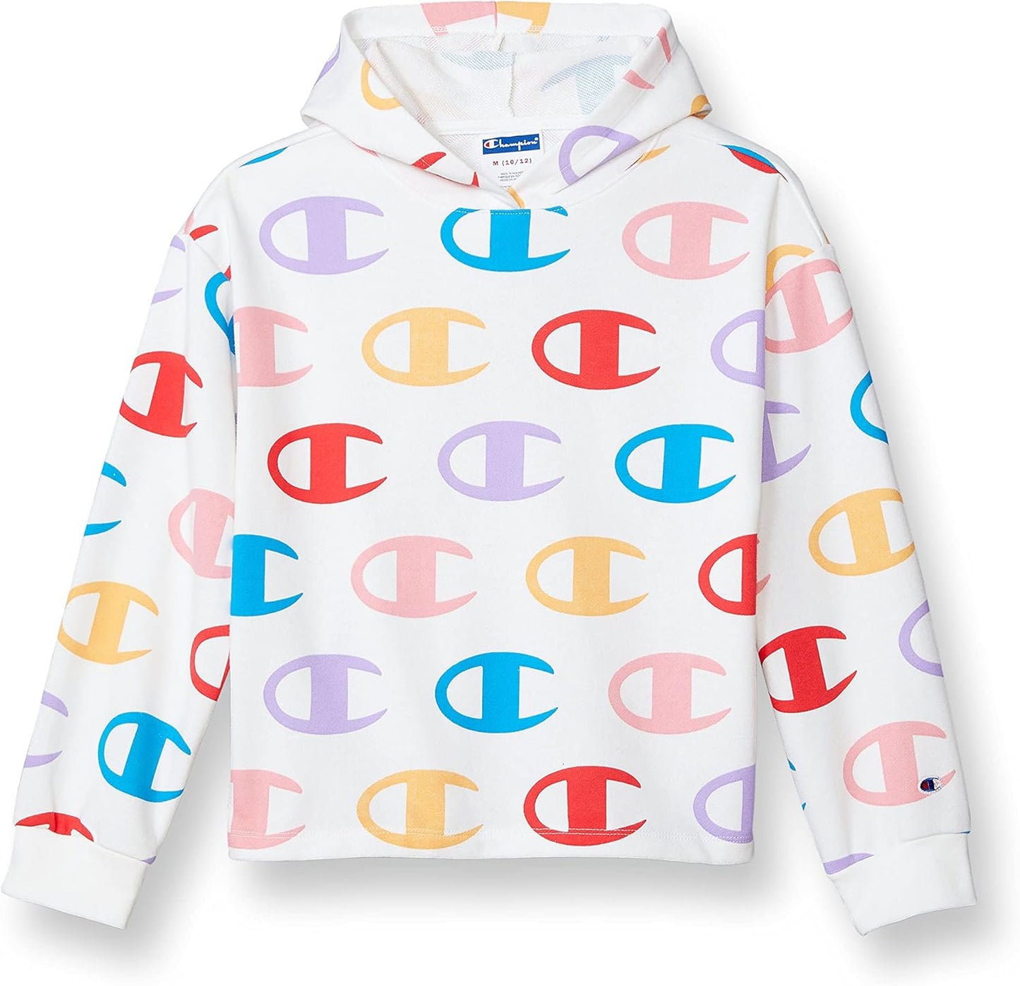 Champion Girls Lightweight Hoodie, Big C Graphics, White