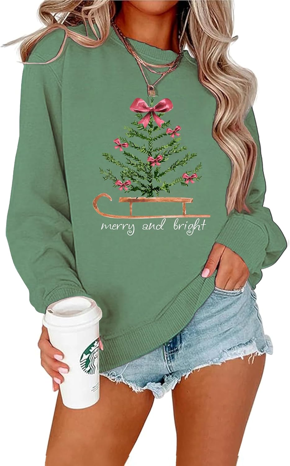 Womens Christmas Sweatshirt with Tree Graphic for Holiday Fun