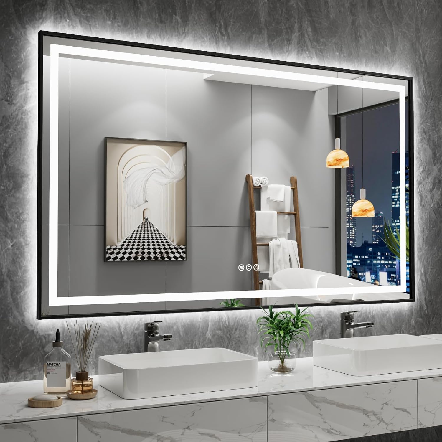 Amorho 60in X36in LED Bathroom Mirror with Front Light and Backlit