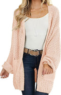 Open Front Chunky Knit Oversized Lantern Sleeve Cardigan - Cozy Fit