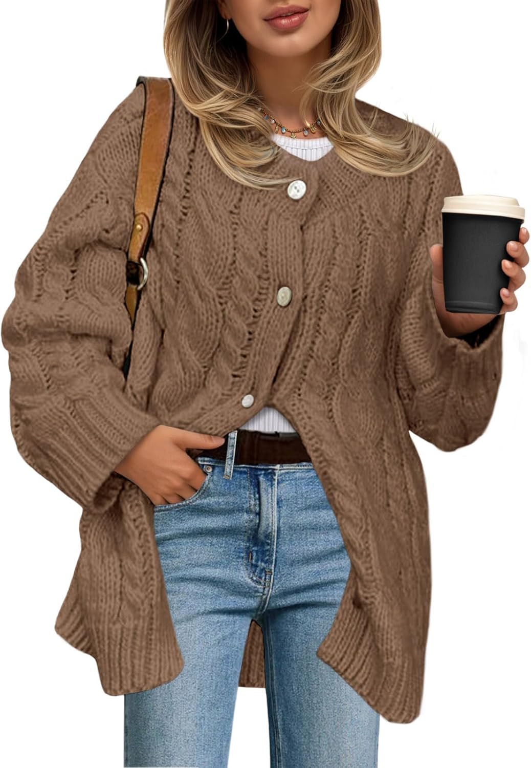 Saodimallsu Womens Cable Knit Cardigan Sweater Dress for Fall