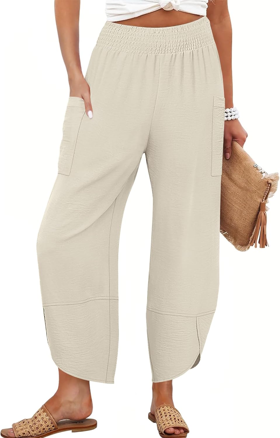 ANRABESS Womens Wide Leg Palazzo Capri Pants for Summer