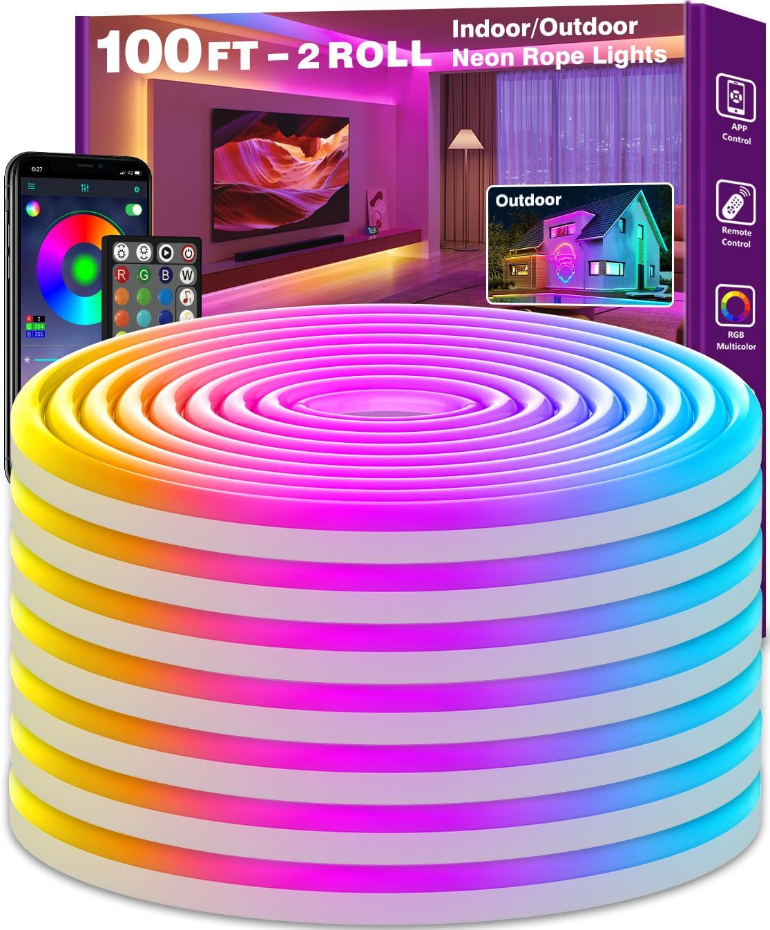 Flexible 100FT Neon Rope Lights for Indoor and Outdoor Use