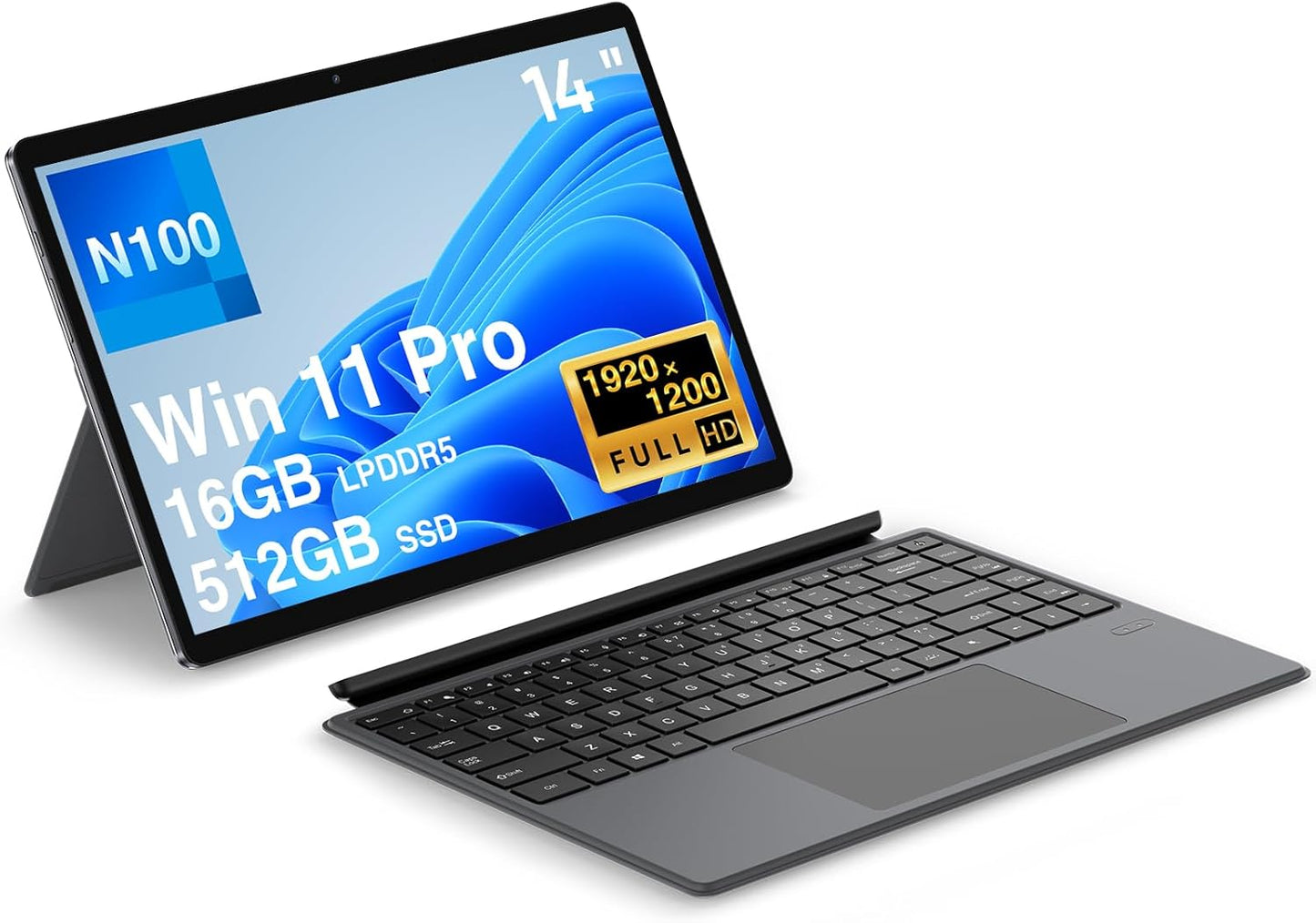 2-in-1 Tablet Laptop with Core N100 and 14in Touchscreen Display