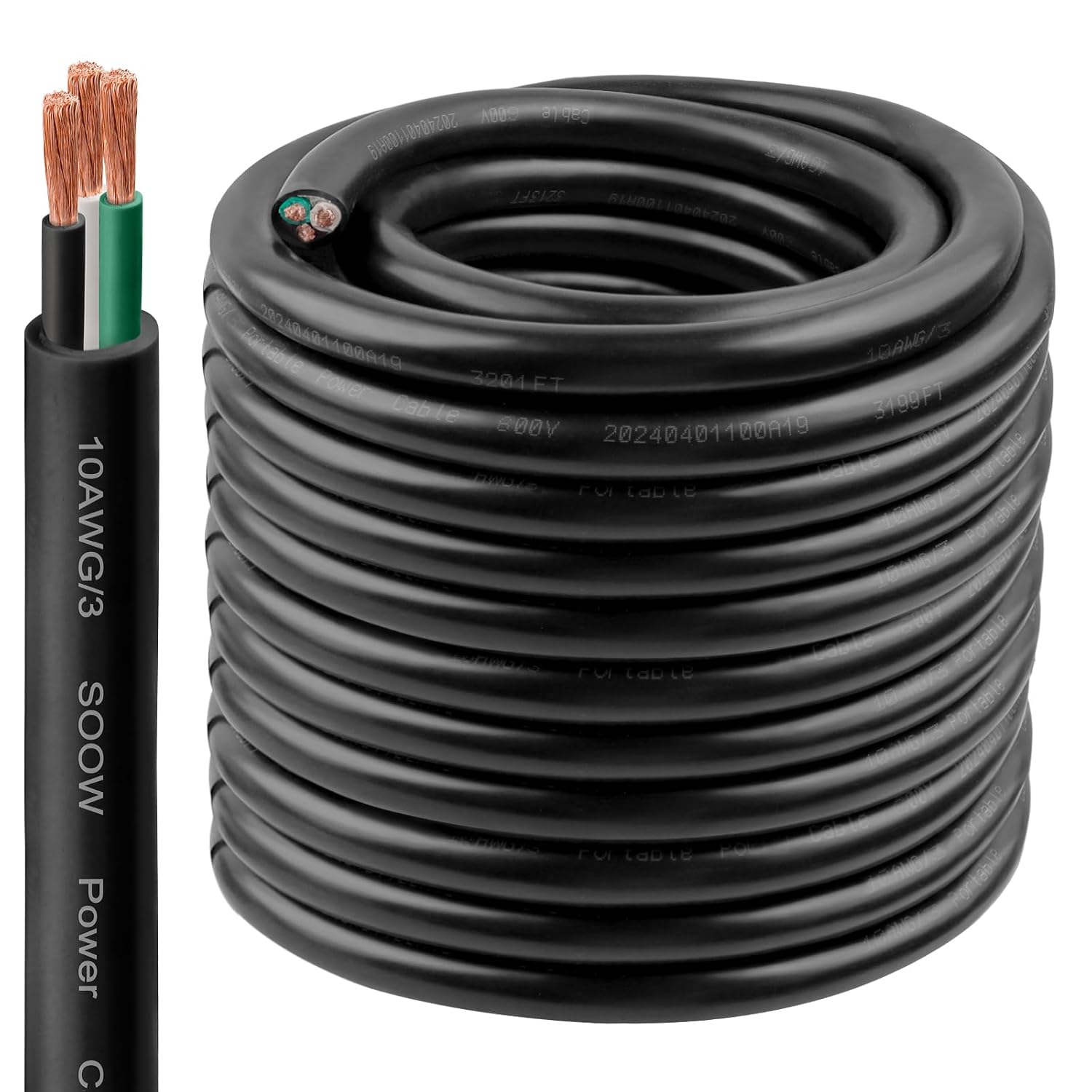 10/3 SOOW Wire 100FT - Heavy-Duty 10 AWG Portable Power Cable