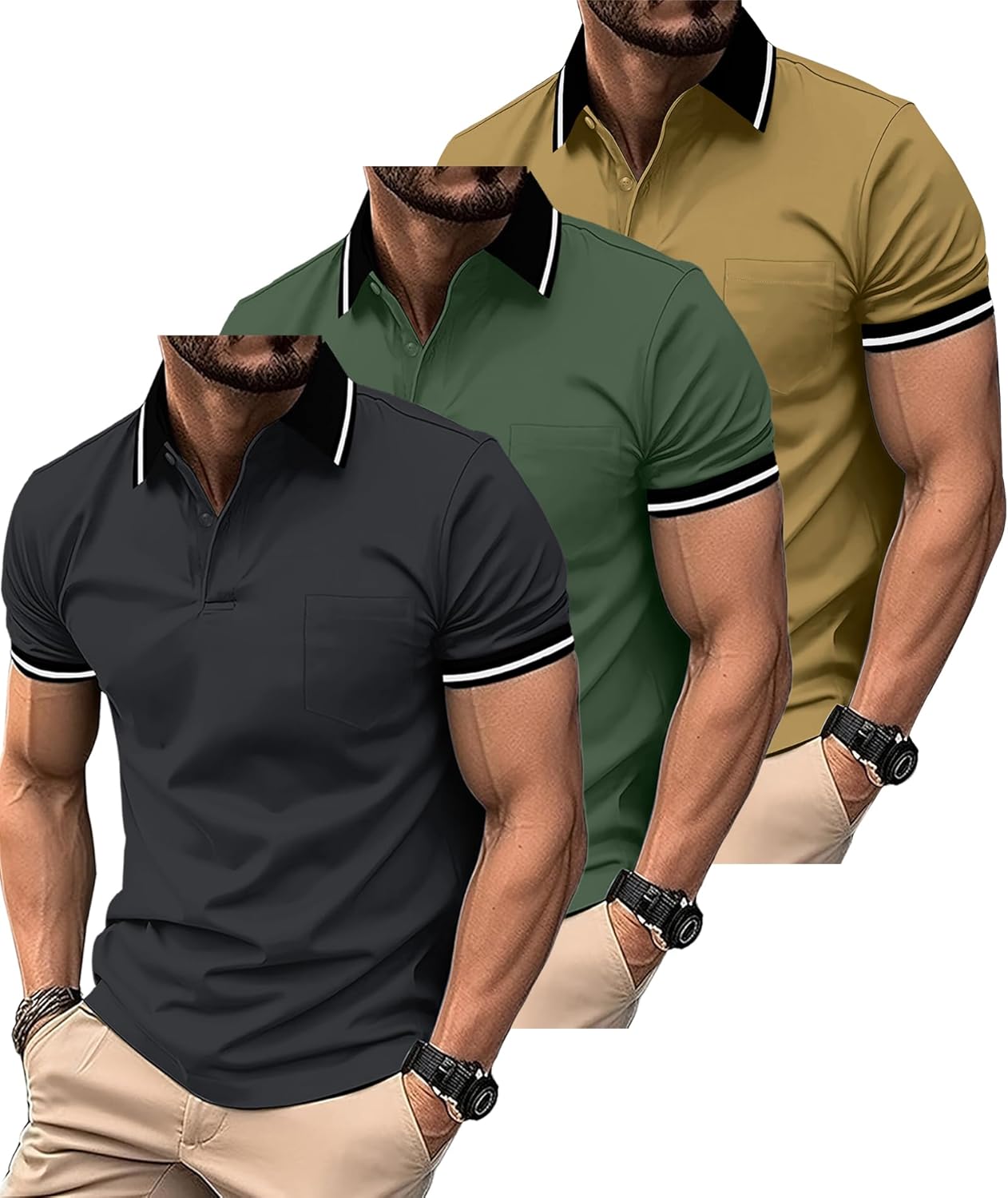ZITY 3 Pack Men Polo Shirts Short Sleeve for Casual Wear