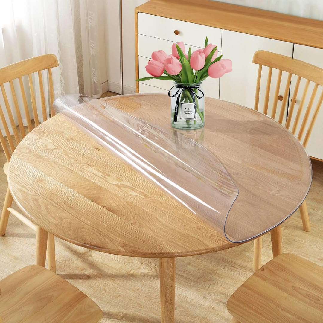 46 Inch Round Clear Table Protector for Kitchen and Dining Use