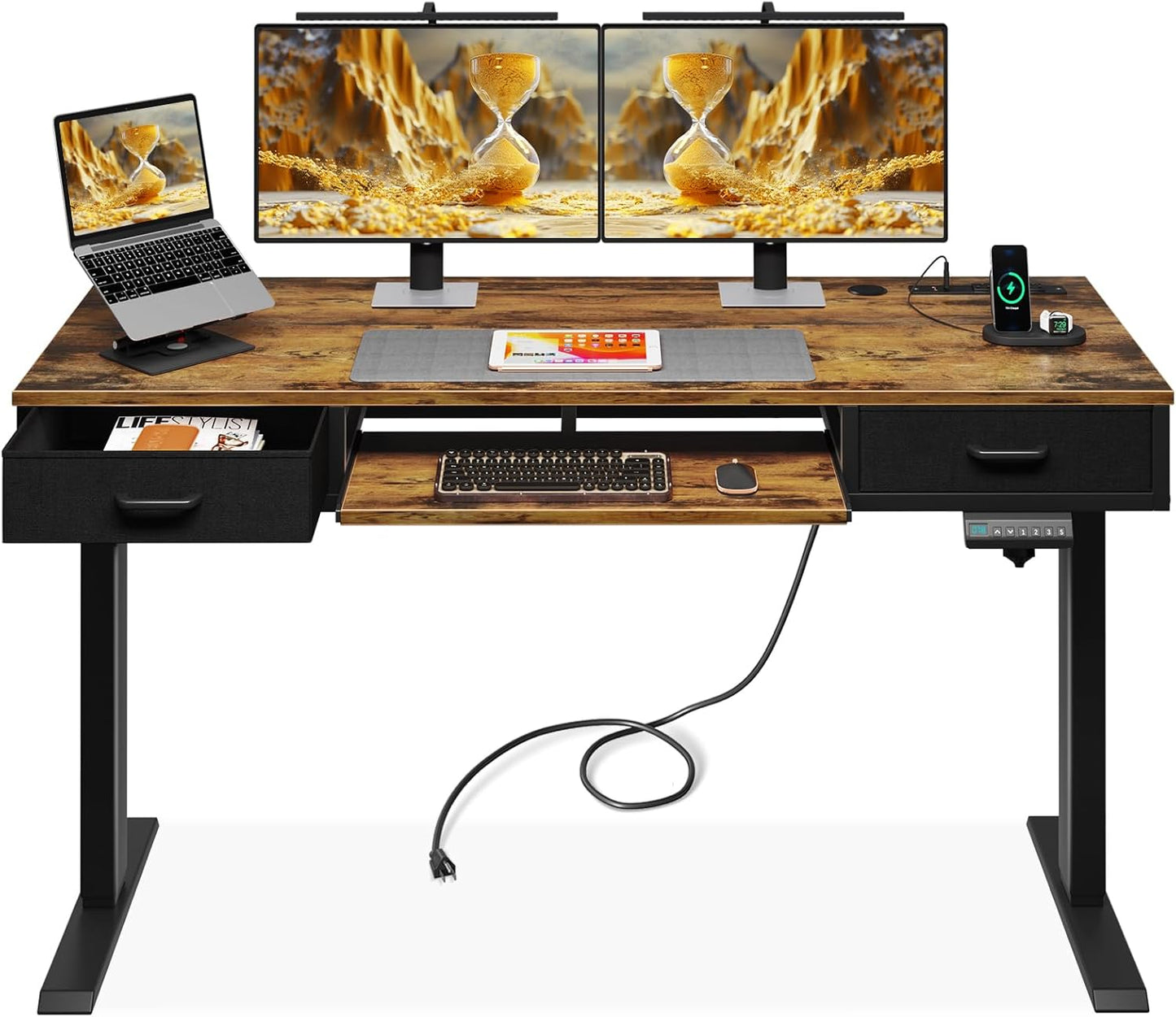 Height Adjustable Standing Desk with Power Outlets