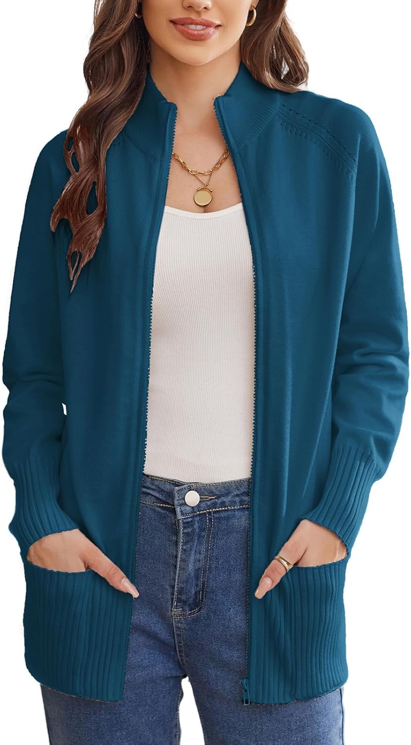 GRACE KARIN Womens Long Sleeve Zip Up Cardigan with Pockets