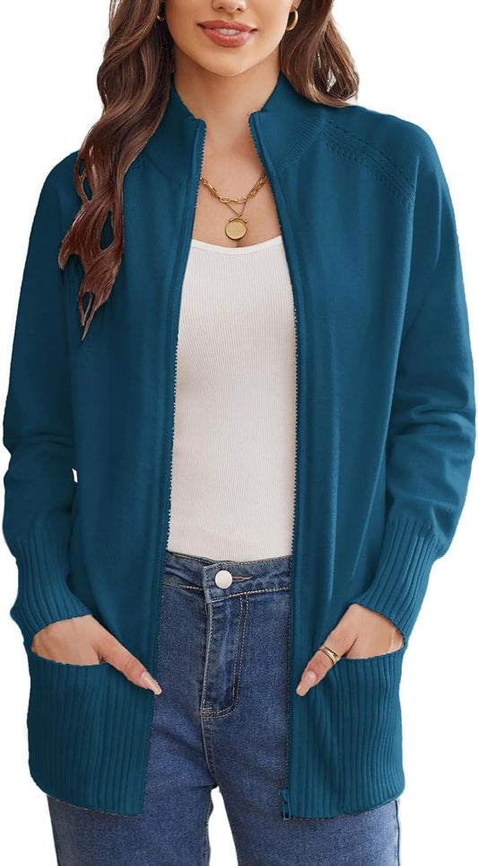 GRACE KARIN Womens Long Sleeve Zip Up Cardigan with Pockets