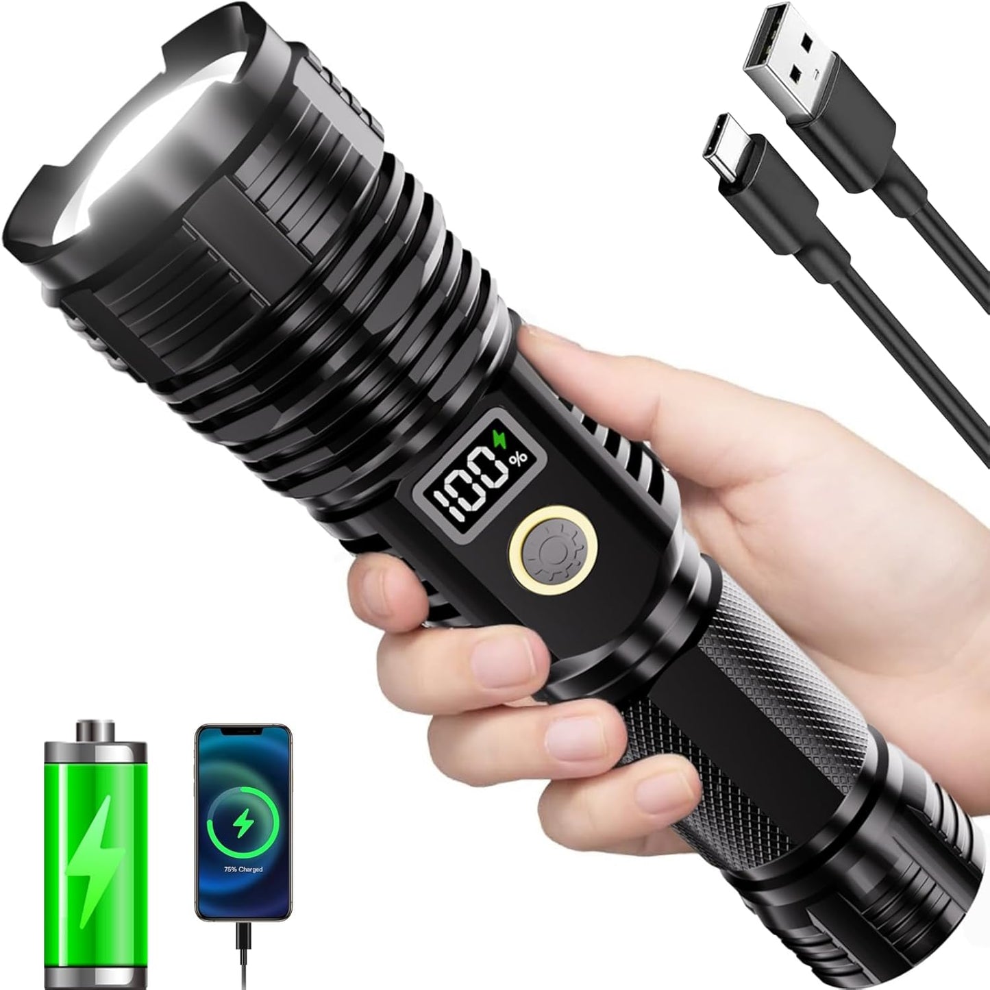 990000LM Rechargeable Flashlight - Ultra Bright