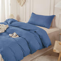 SAPHREAS Washed Cotton Duvet Cover Twin Size Set - Linen Look Navy