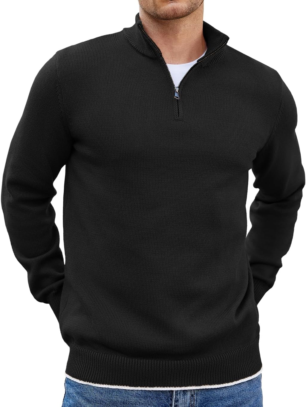 COOFANDY Men's Quarter Zip Pullover Slim Fit Lightweight Sweater