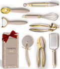 Gold and Beige Kitchen Utensils Set 8 PC - Compact Glam Tools