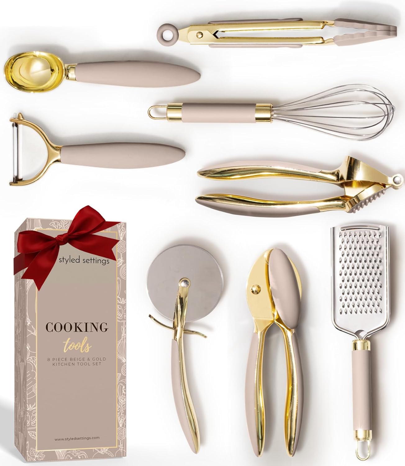 Gold and Beige Kitchen Utensils Set for Stylish Cooking Needs