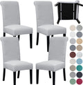 Dining Room Chair Covers 4 Pack - Stretch Silver Gray Seat Protectors