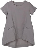 Minibee Women's Cotton Linen Short Sleeve Tunic Top - Lightweight