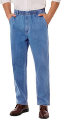 Pull On Elastic Waist Jeans for Men Loose Fit Denim Pants - Easy Wear