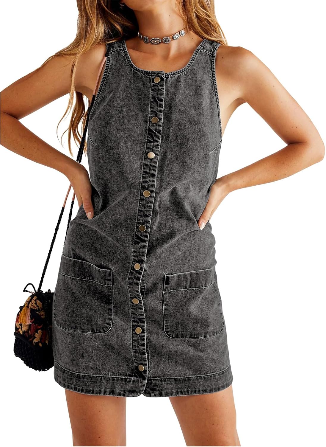 Yousify Womens Casual Sleeveless Denim Overalls Dresses for Summer