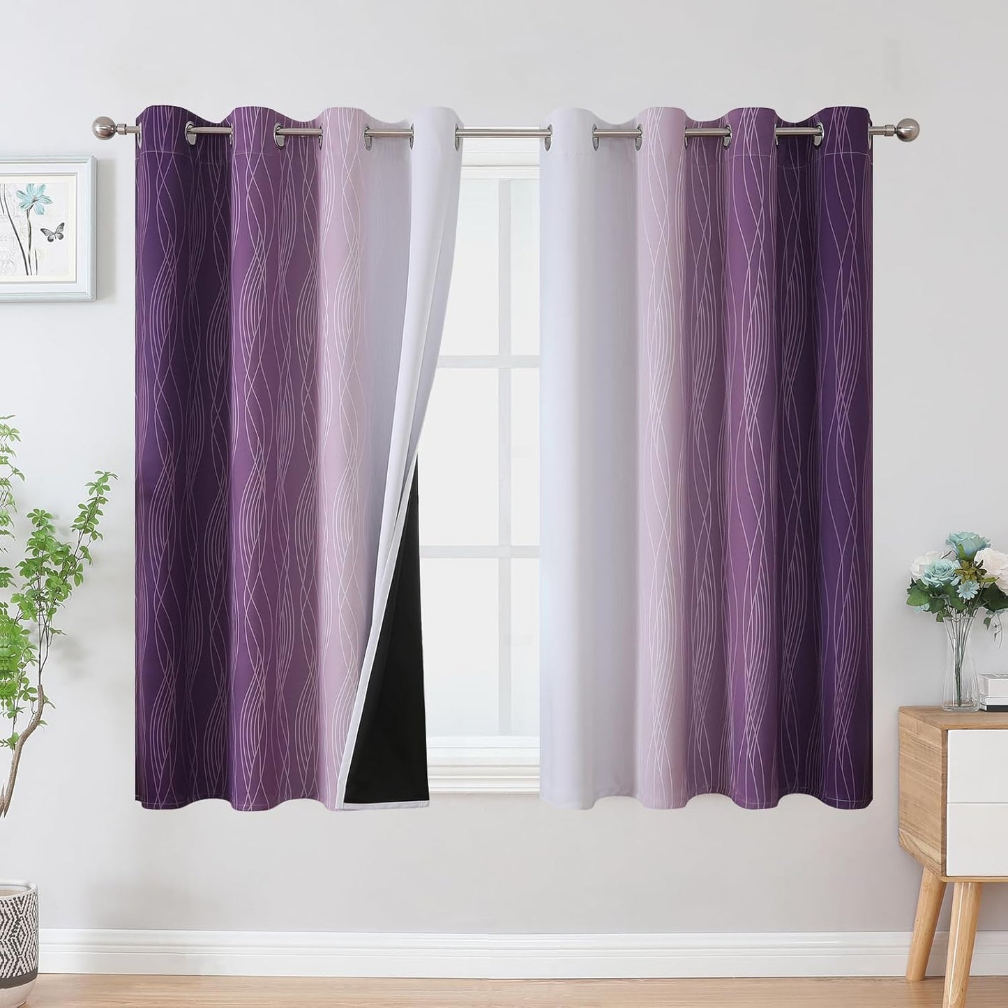Estelar Textiler Purple and Greyish White Blackout Curtains