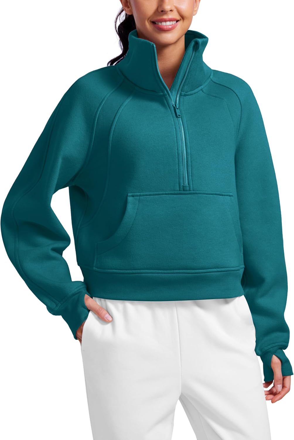 Womens Fleece Lined Half Zip Sweatshirt by CRZ YOGA