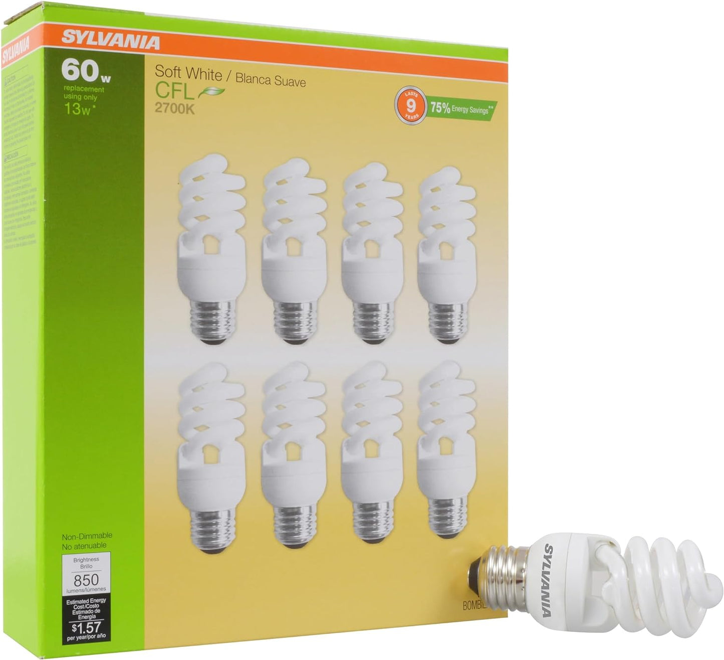 Sylvania CFL T2 Twist Light Bulb 60W Equivalent 8 Pack