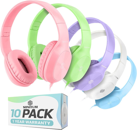 Classroom Headphones Bulk 10-Pack for Students and Kids Learning