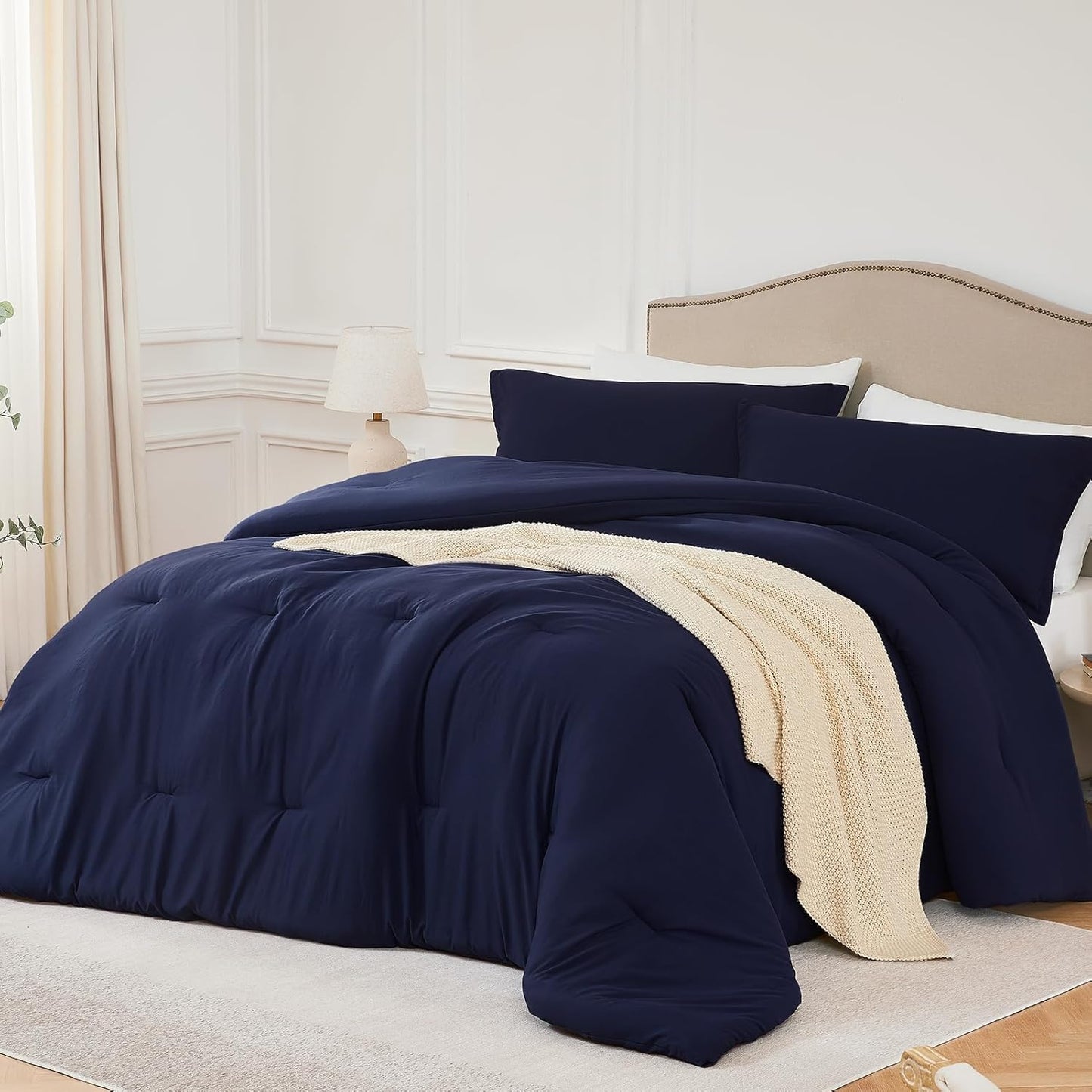 Queen Comforter Sets Navyblue 3PCS Soft Lightweight Bedding