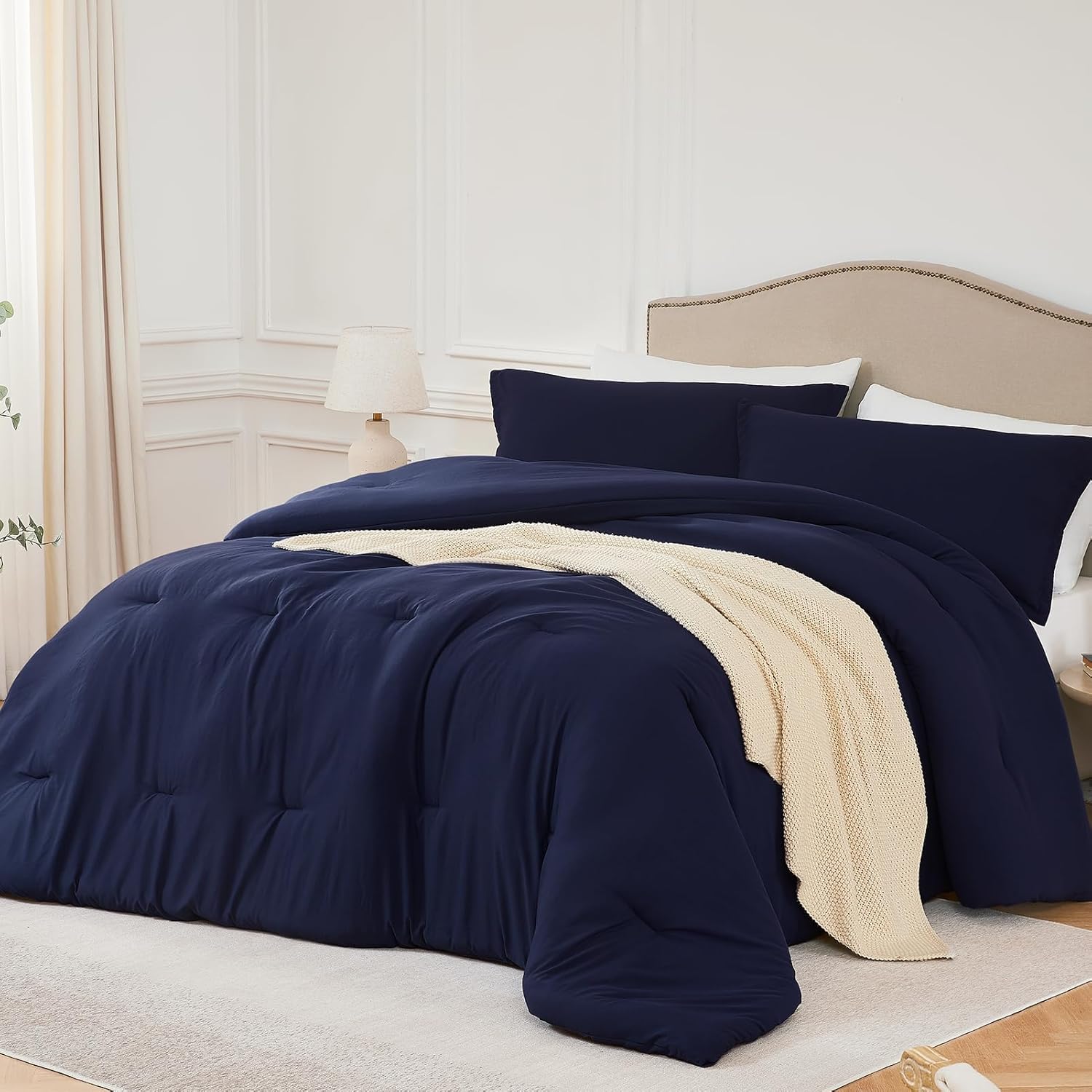 Queen Comforter Sets Navyblue 3PCS Soft Lightweight Bedding
