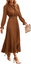 PRETTYGARDEN Women's Midi Dress: Elegant Swiss Dot Flowy Style
