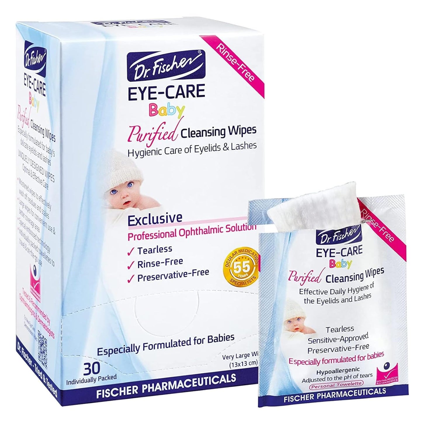 Dr. Fischer Baby Eyelid Wipes - Gentle & Safe - 30 Ct