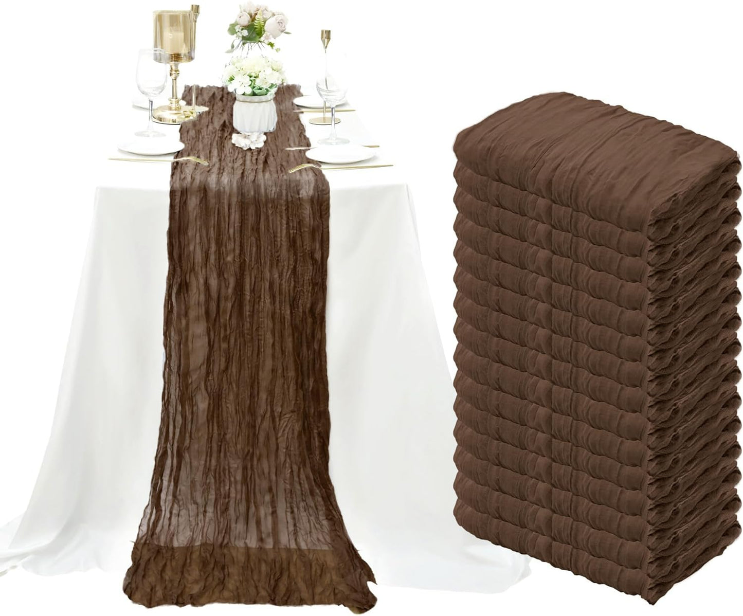 15 Pack Brown Cheesecloth Table Runner for Elegant Events