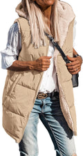 Long Puffer Vest Women Sleeveless Reversible Hooded Mid-Length - Warm