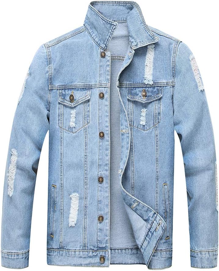 LZLER Men's Distressed Denim Jacket - Vintage Slim Fit Style