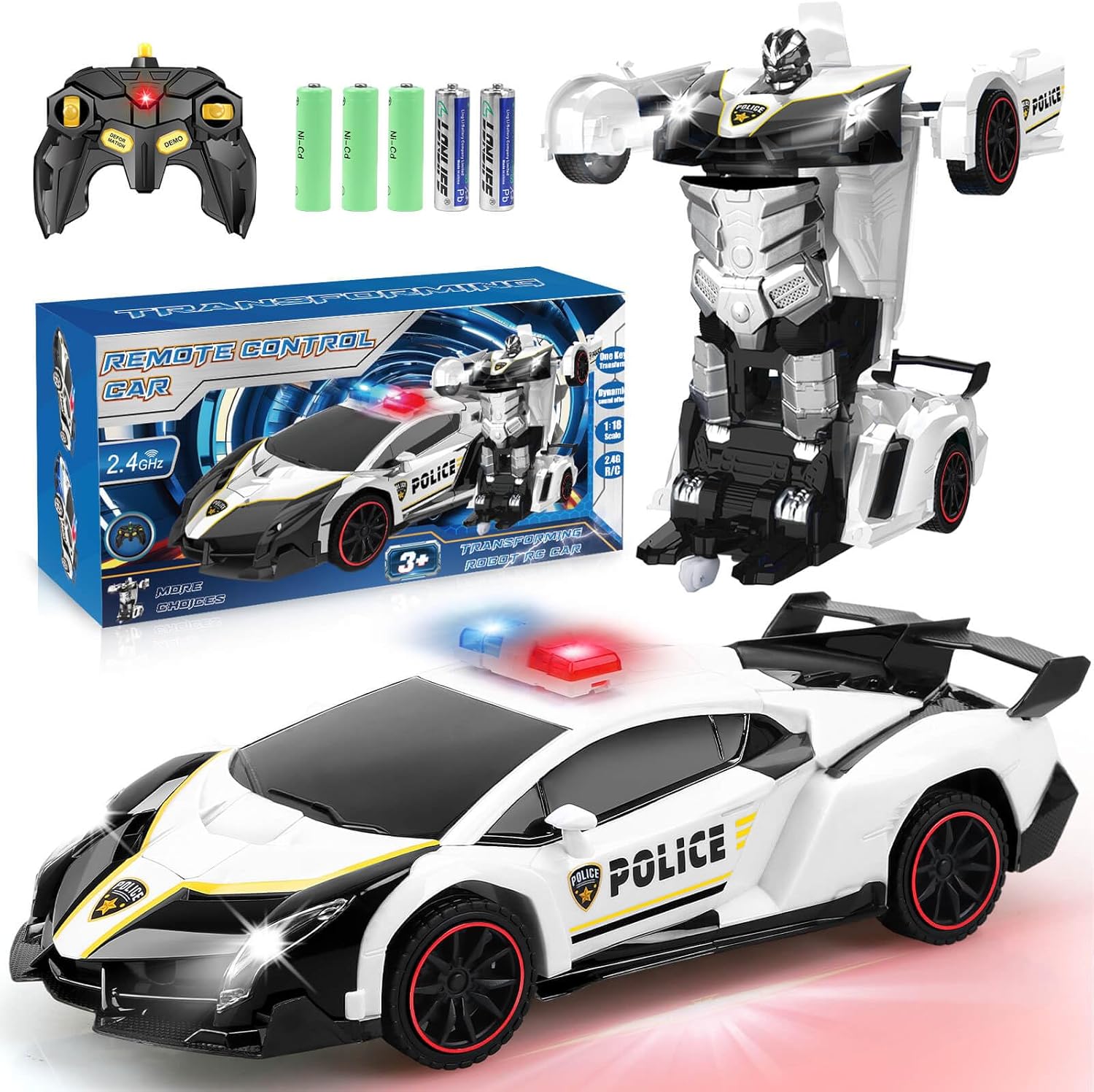 Dolanus Transforming Police RC Car - Robot Toy for Boys