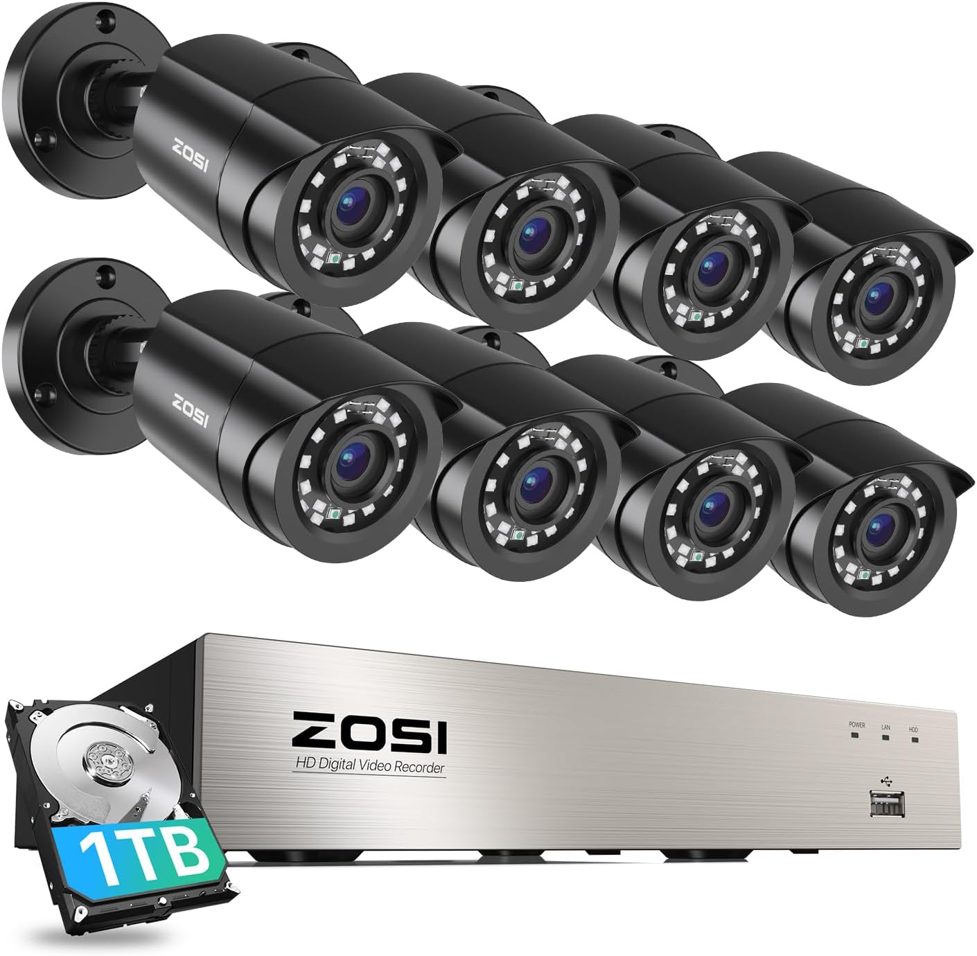 ZOSI 8CH Security System: AI Detection, HD Night Vision