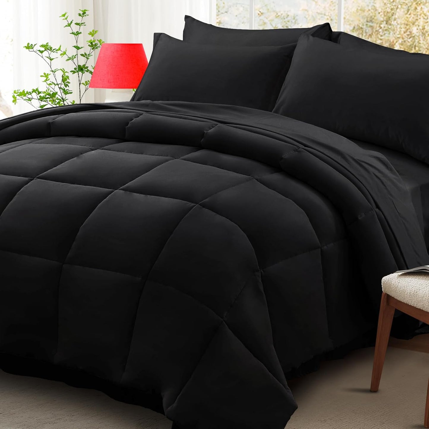 Zzlpp Full/Queen Size Comforter Sets with Pockets for Convenience