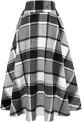 Womens High Waisted Wool Plaid A-line Long Skirt - Warm (Style Z6WC)