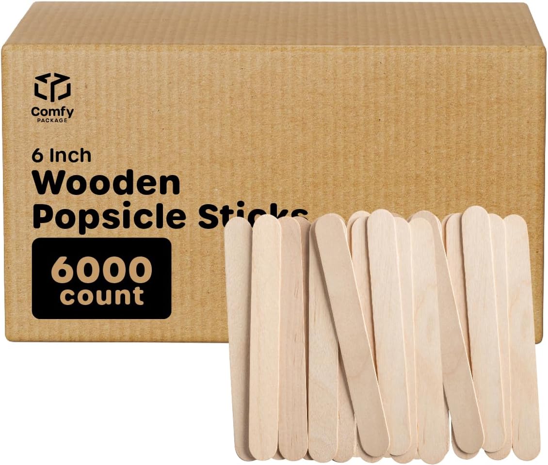 Jumbo 6 Inch Wooden Multi-Purpose Popsicle Sticks for Crafts